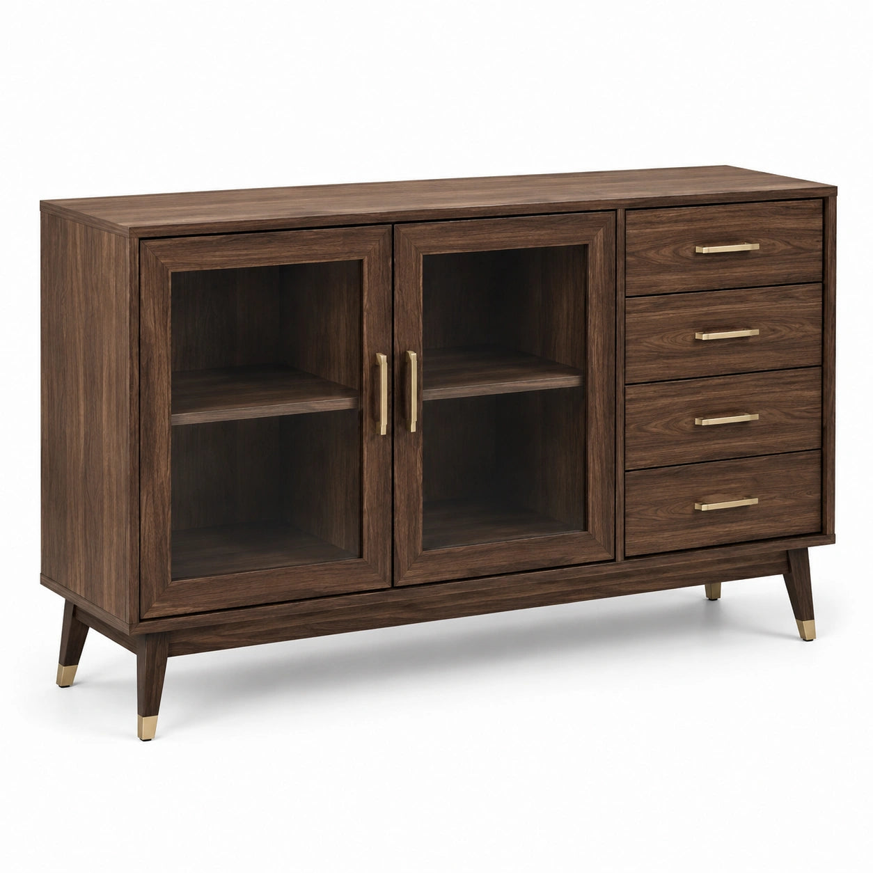 Massivholz Sideboard mit Glastüren und Schubladen Braun 120x40x80cm