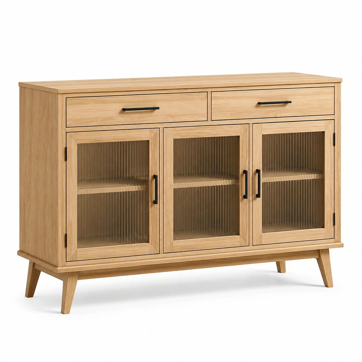 Sideboard Eichenholz und Riffelglas 120x40x85cm Natur