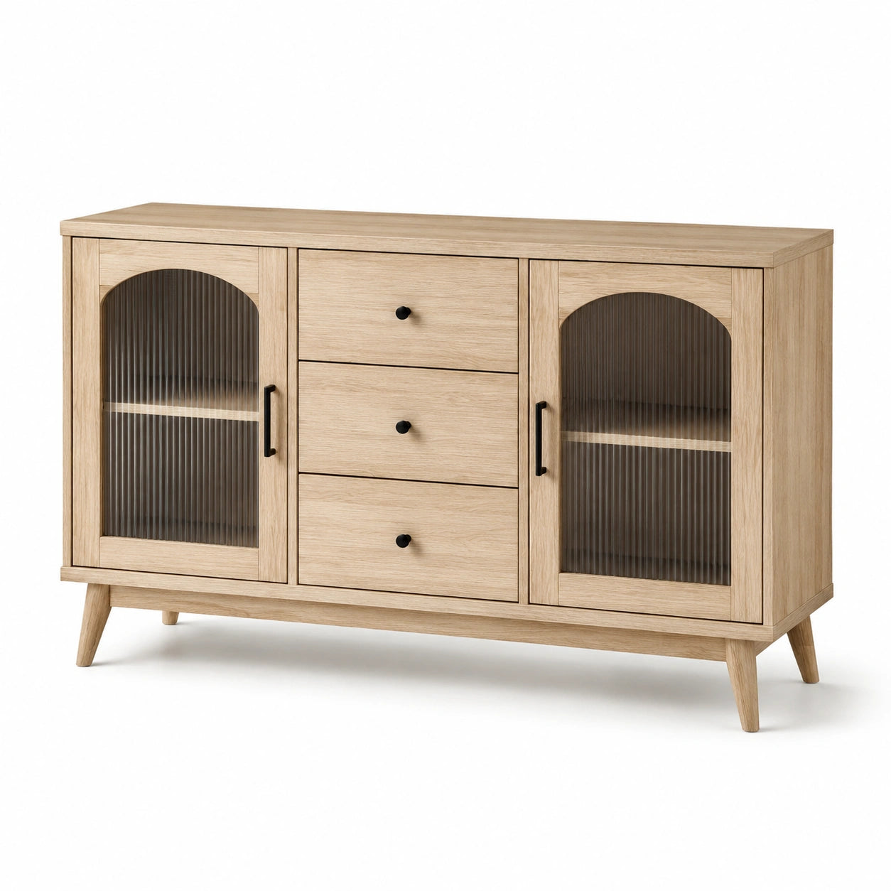 Sideboard aus Eichenholz mit Strukturglas 150x40x80cm