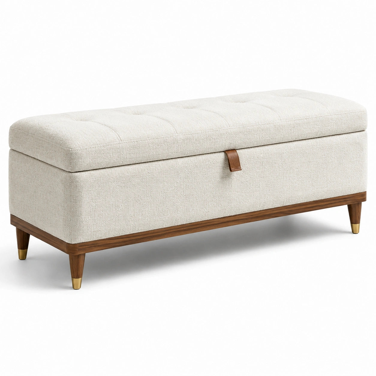 Stauraumbank Leinenstoff Massivholz 120x40x45 cm Beige