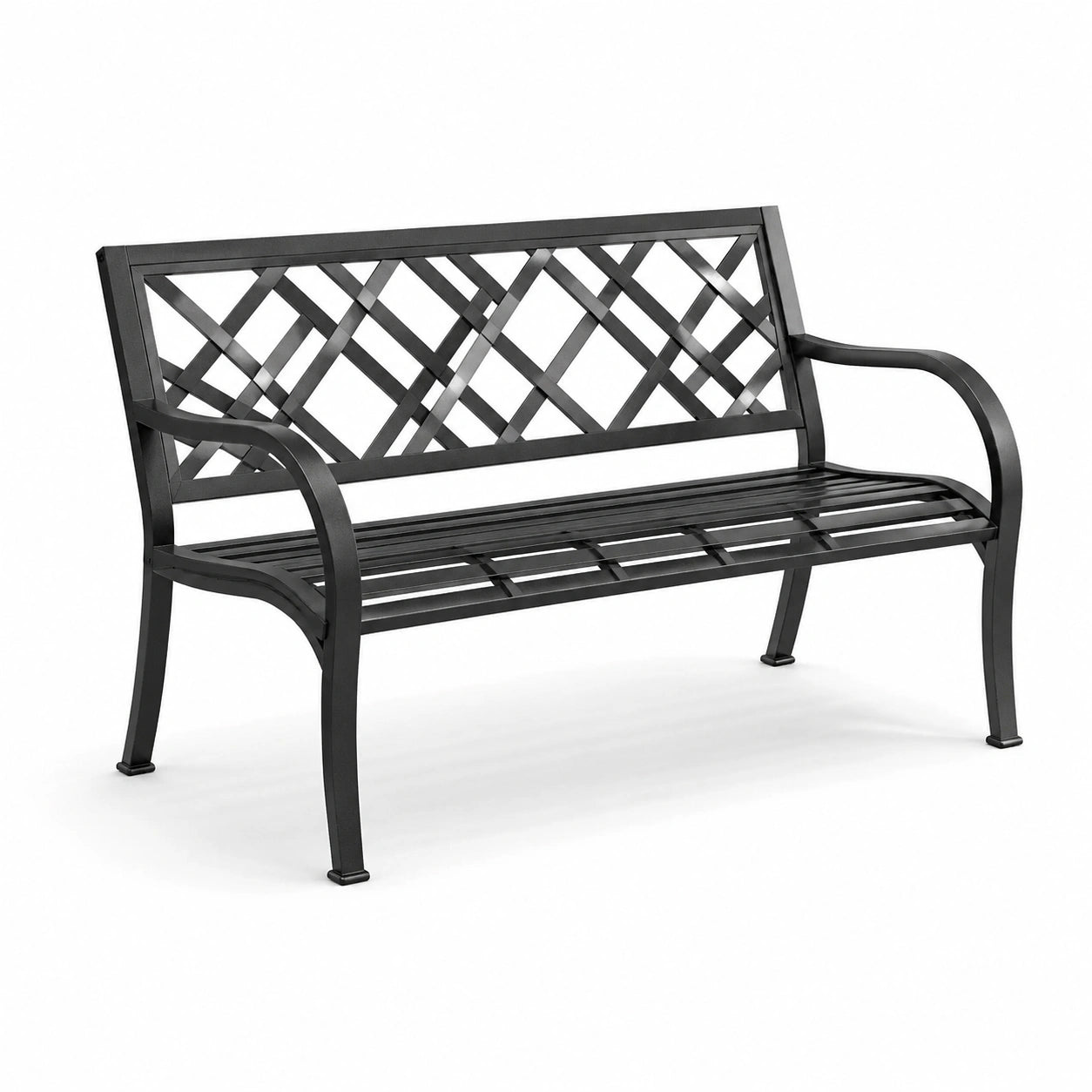 Gartenbank aus Metall Schwarz mit Gitterdesign 127cm