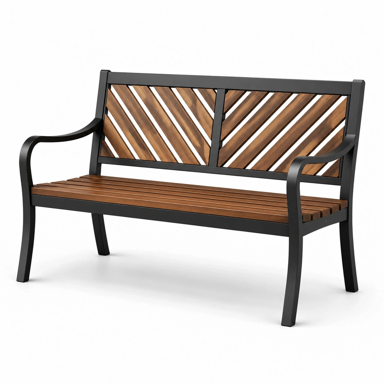 Holz-Metall Gartenbank in Braun und Schwarz