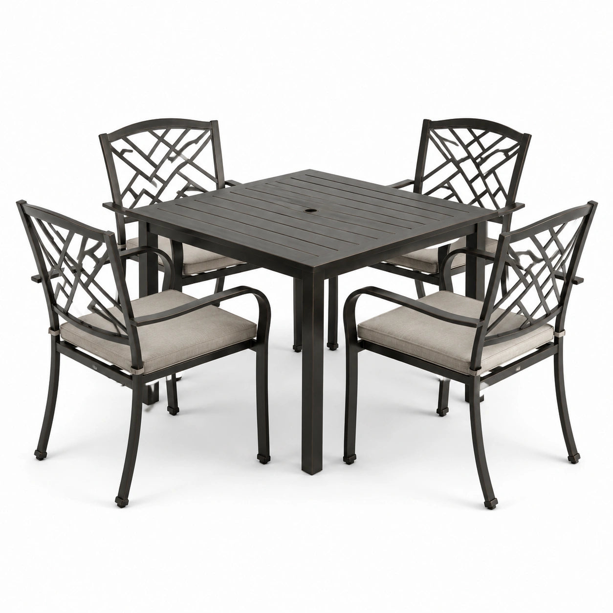 Aluminium Gartenmöbelset mit quadratischem Tisch und 4 Stühlen, Schwarz und Grau