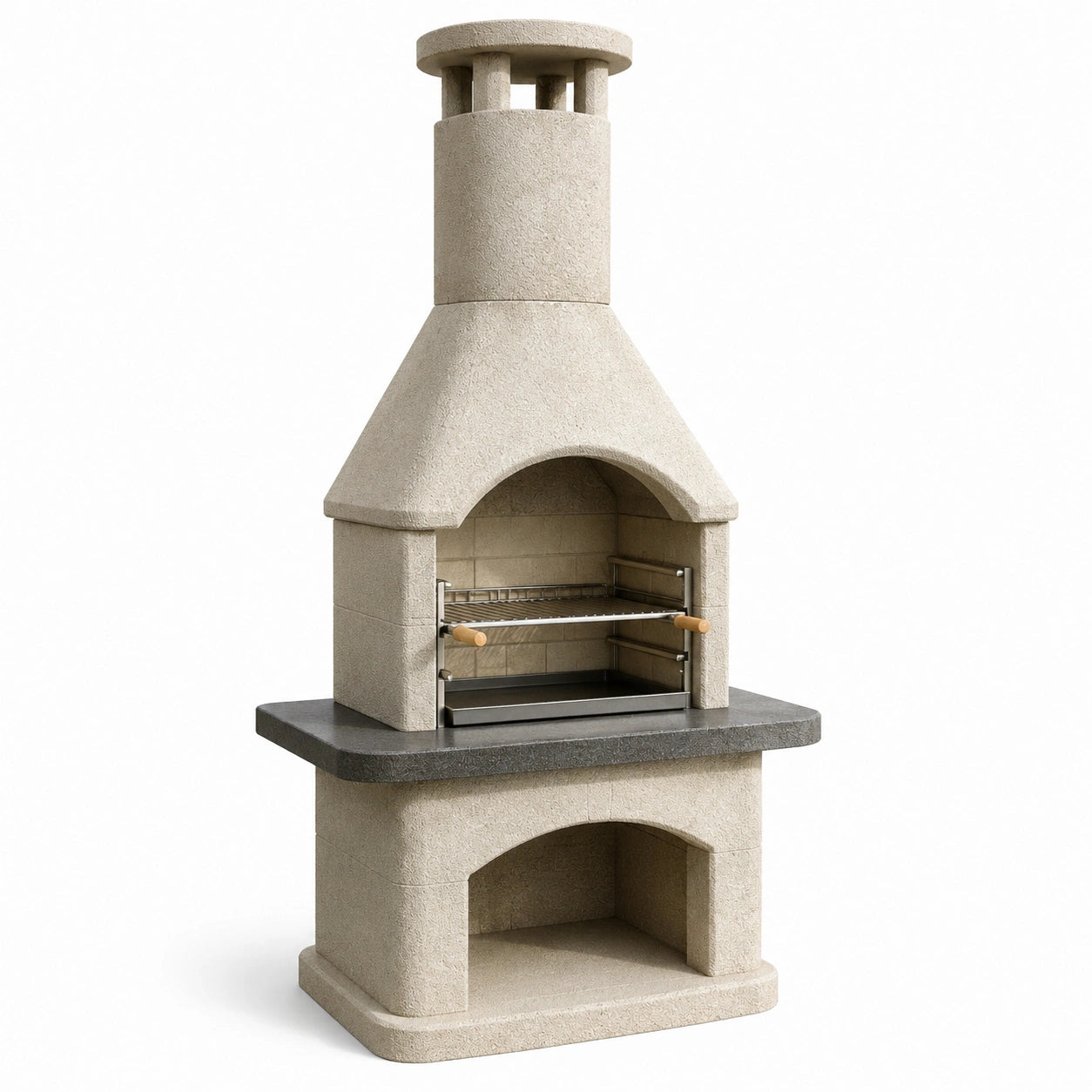 Beton Grillkamin mit Lavasteinplatte und Edelstahlrost in Beige