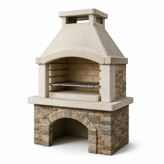 Grillkamin aus Naturstein und Beton Beige
