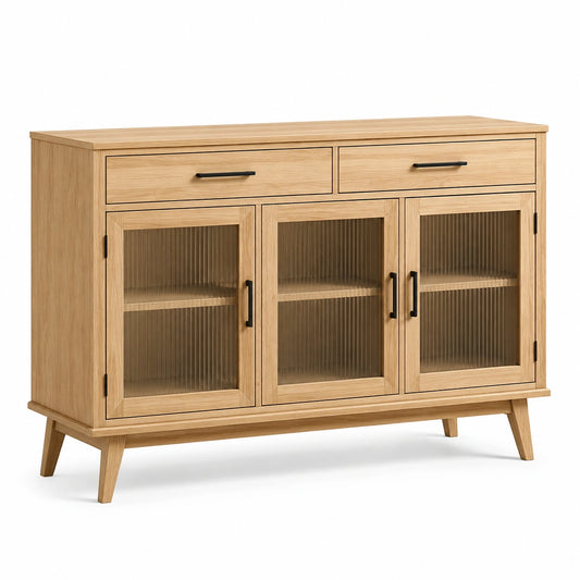 Sideboard Eichenholz und Riffelglas 120x40x85cm Natur