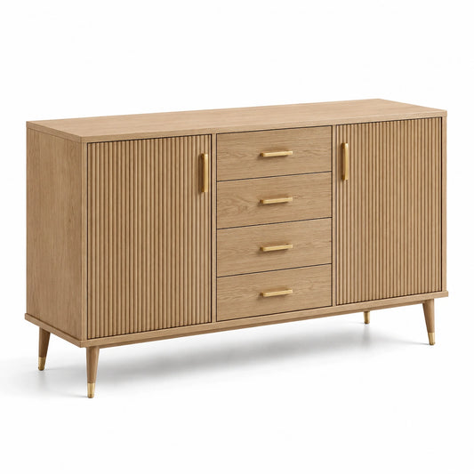Sideboard aus Eichenfurnier mit Metallgriffen und Schubladen