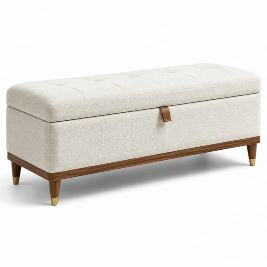 Stauraumbank Leinenstoff Massivholz 120x40x45 cm Beige