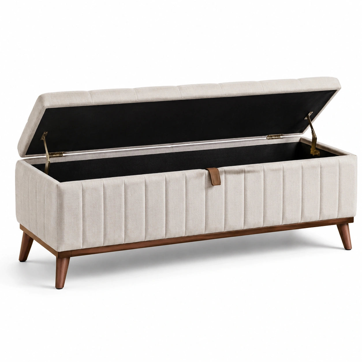Stoff-Aufbewahrungsbank mit Holzfüßen 120x45x50 cm Beige