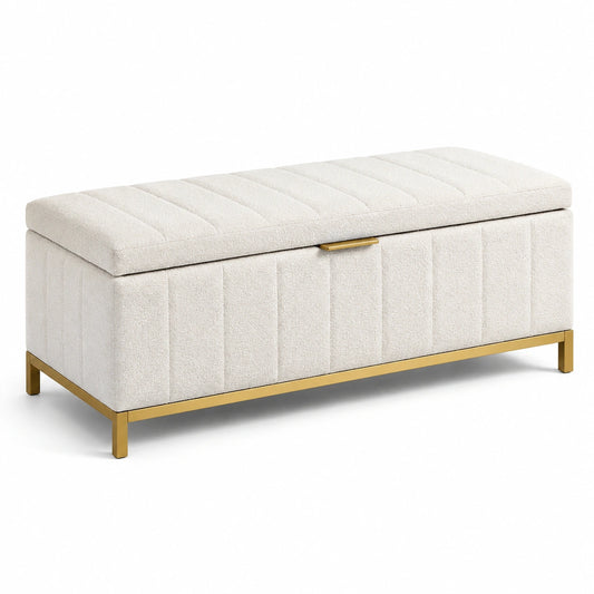 Sitzbank mit Stauraum Polyester Beige Metall