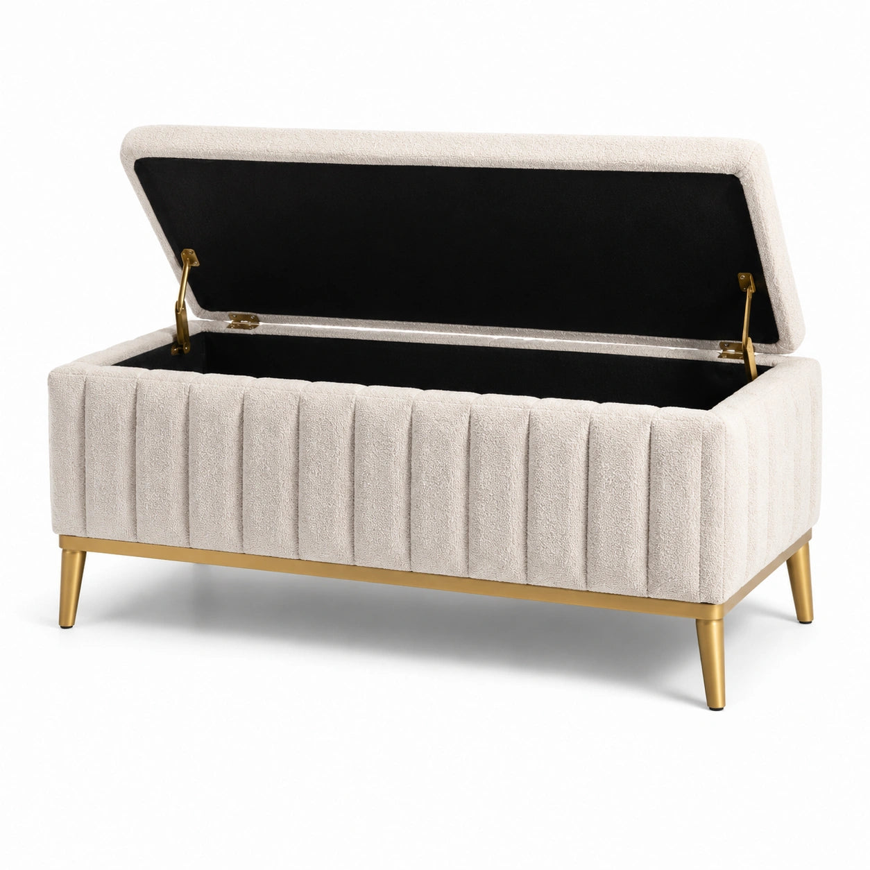 Samt Aufbewahrungsbank mit Metallbeinen Beige 100cm