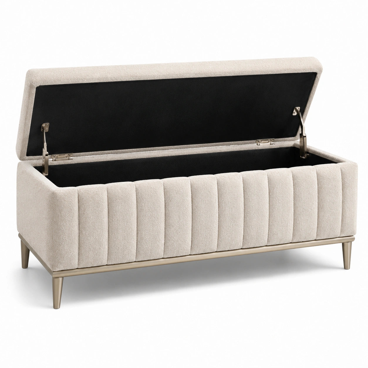 Polsterbank mit Stauraum und Metallbeinen, Beige