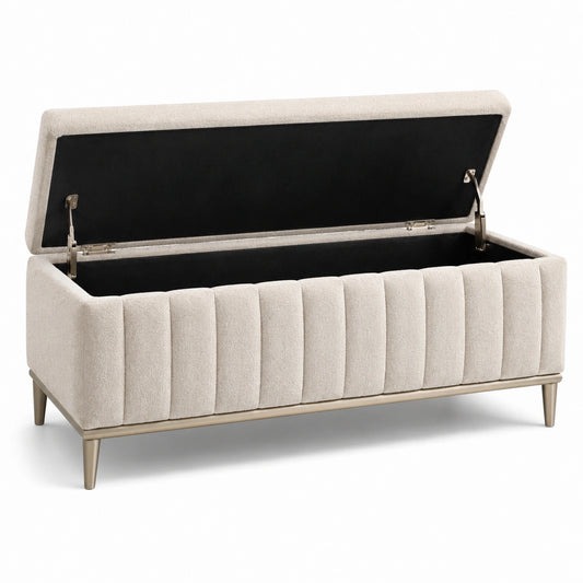 Polsterbank mit Stauraum und Metallbeinen, Beige