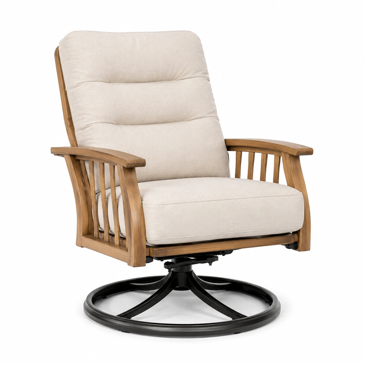 Drehsessel Teakholz Metall Polyester Beige