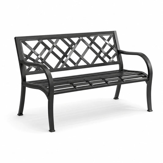 Gartenbank aus Metall Schwarz mit Gitterdesign 127cm