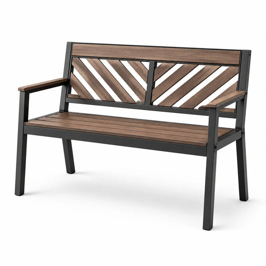 Gartenbank Metallrahmen Akazienholz Braun/Schwarz