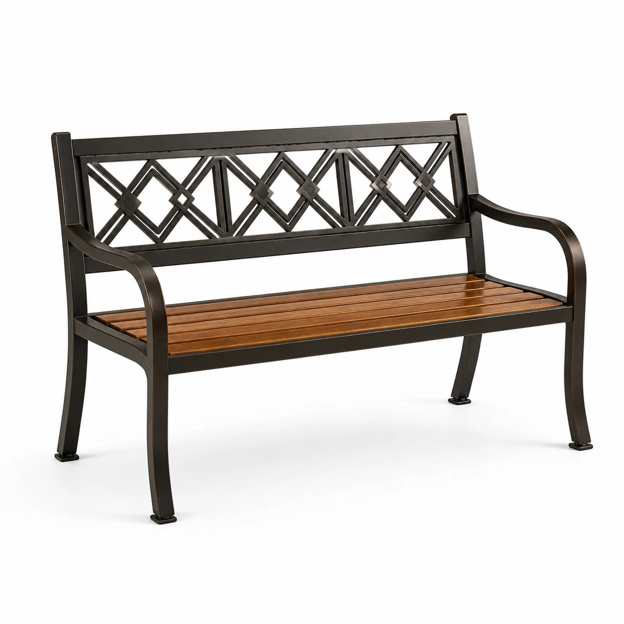 Gartenbank aus Metall und Holz, 2-Sitzer, Schwarz/Braun, 120 cm
