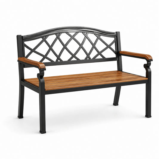 Gartenbank aus Metall und Holz 125 cm Schwarz/Braun
