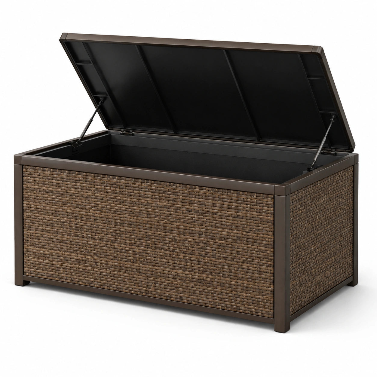Aufbewahrungsbox aus Polyethylen-Geflecht mit Stahldeckel 120x60x63 cm Braun
