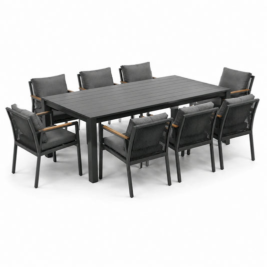 Garten-Essgruppe aus Aluminium mit 8 Stühlen, Grau