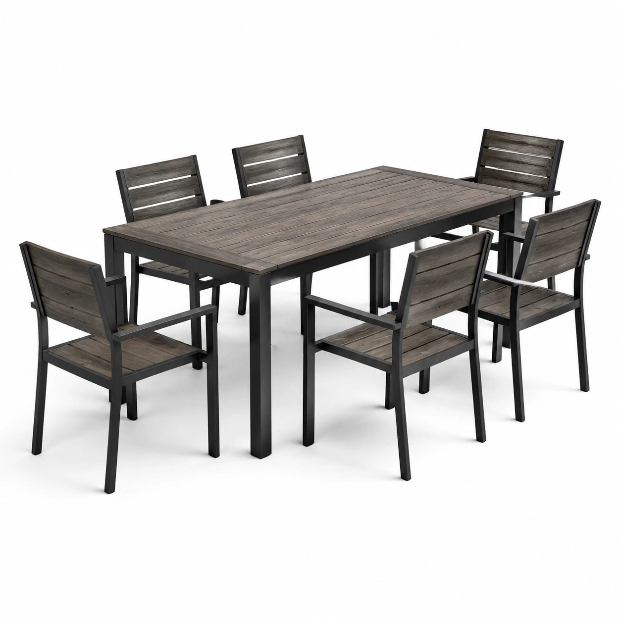 Garten-Essgruppe aus Aluminium und Holzoptik für 6 Personen