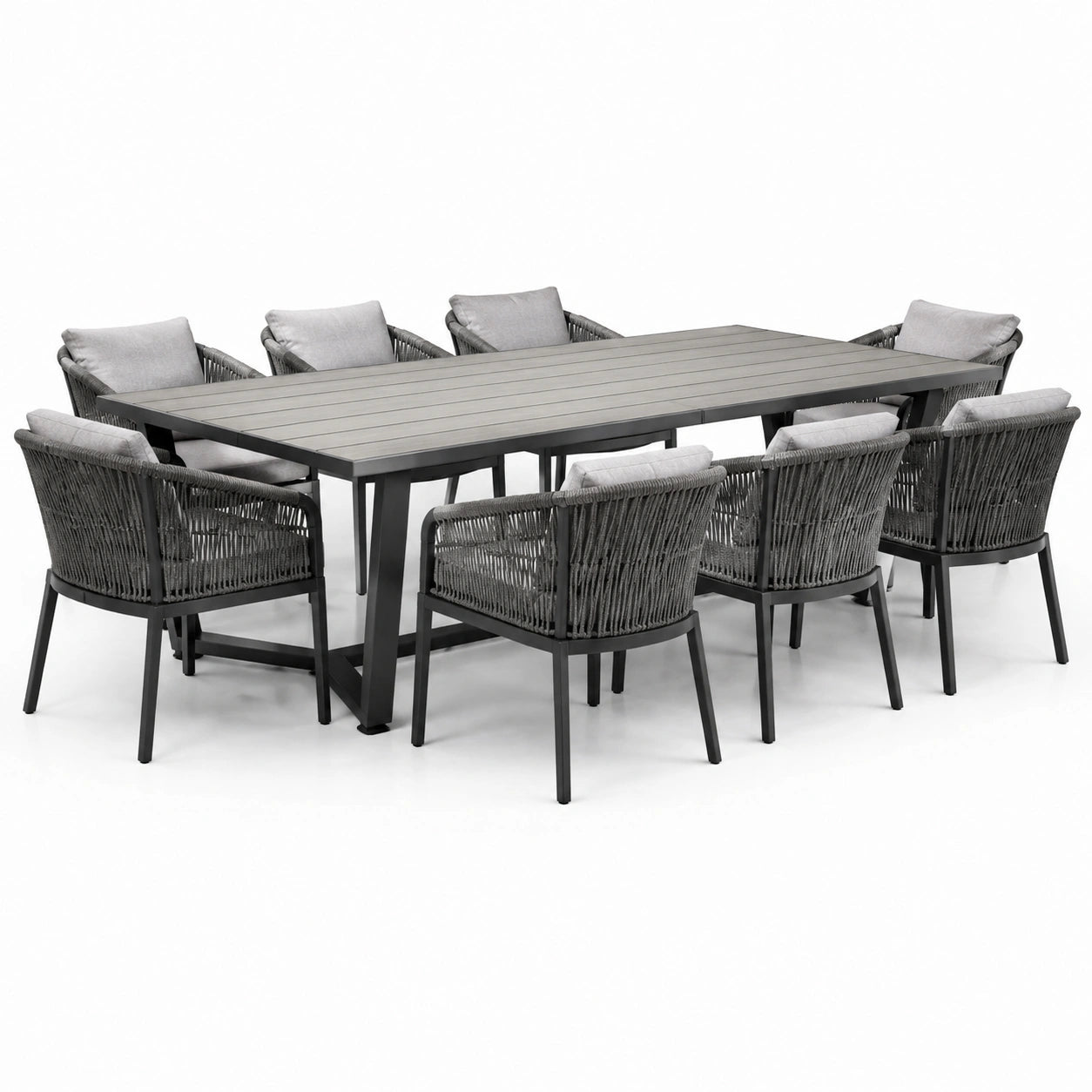 Gartenmöbel-Set Aluminium Tisch mit Polyethylen Stühlen und Polyester Kissen