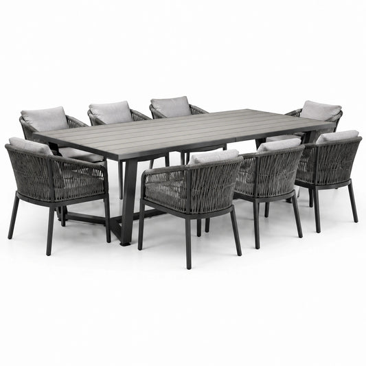 Gartenmöbel-Set Aluminium Tisch mit Polyethylen Stühlen und Polyester Kissen