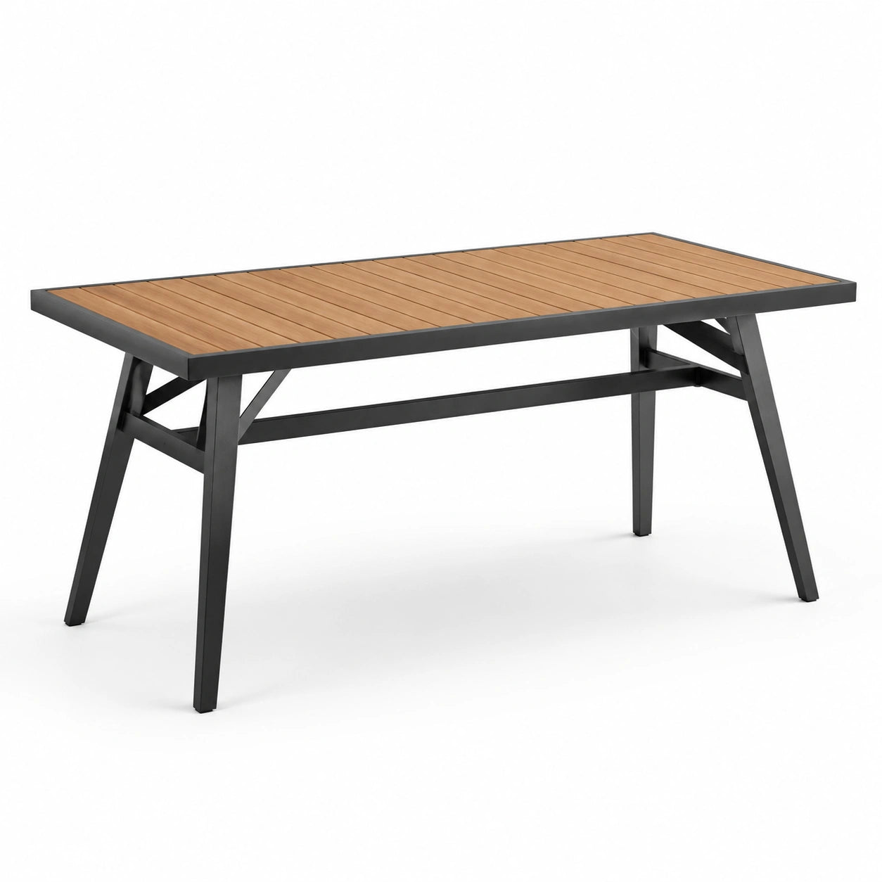 Rechteckiger Gartentisch aus Metall und Holz, Schwarz/Braun, 200x90x75cm